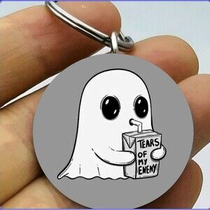 Baby Ghost Boo Drink Tear Of My Enermy Horror Cute Art Emoji Stainless Keychain
